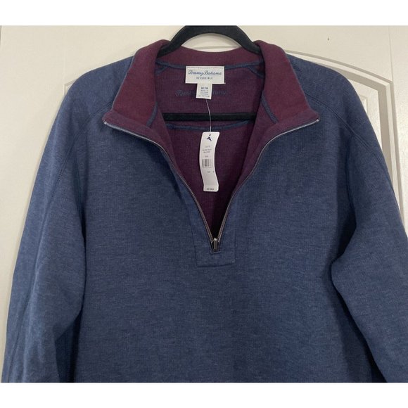 New Tommy Bahama Flipsider Half Zip Island Navy Heather Sweater Pullover Sz M - Picture 3 of 6